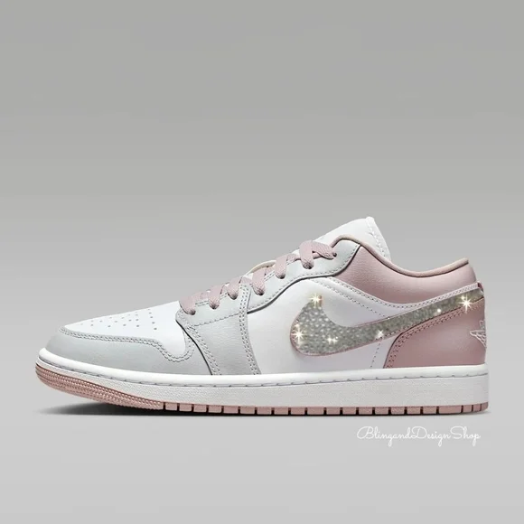Women's Air Jordan 1 Low Customized Bling Sneakers Shoes Particle Rose Pink - Picture 9 of 9